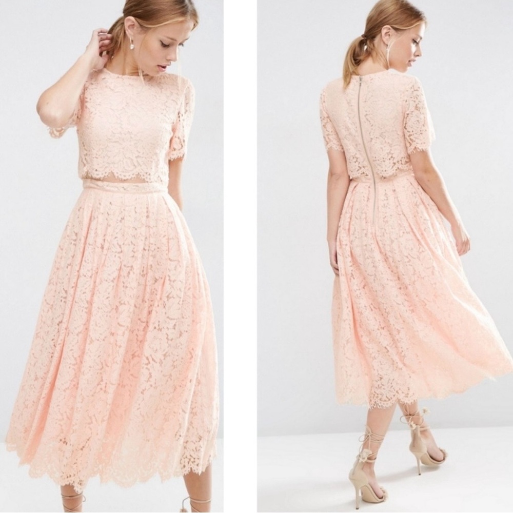 NWT ASOS Collection Lace Crop Top Midi Prom Dress